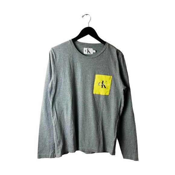 Calvin Klein T Shirt Vintage 90s Adult Gray Medium M Pocket Graphic Tee - Picture 1 of 11